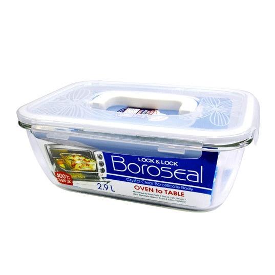 קופסת זכוכית מלבנית Lock&Lock בורוסיל 2.9 ליטר עם ידית דגם 463