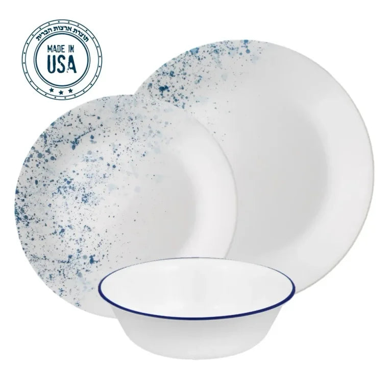 סט צלחות 18 חלקים CORELLE מבית קורנינג דגם Indigo Speckle