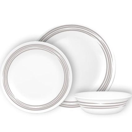 סט צלחות 12 חלקים CORELLE מבית קורנינג דגם Brushed Silver