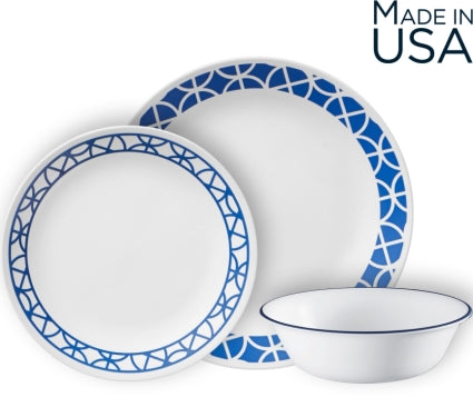 סט צלחות 18 חלקים CORELLE מבית קורנינג דגם Cobalt Circles