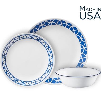 סט צלחות 18 חלקים CORELLE מבית קורנינג דגם Cobalt Circles