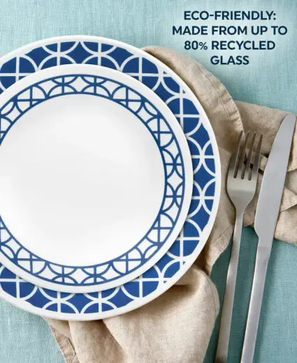 סט צלחות 18 חלקים CORELLE מבית קורנינג דגם Cobalt Circles