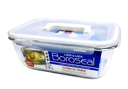 קופסת זכוכית מלבנית Lock&Lock בורוסיל 2.9 ליטר עם ידית דגם 463