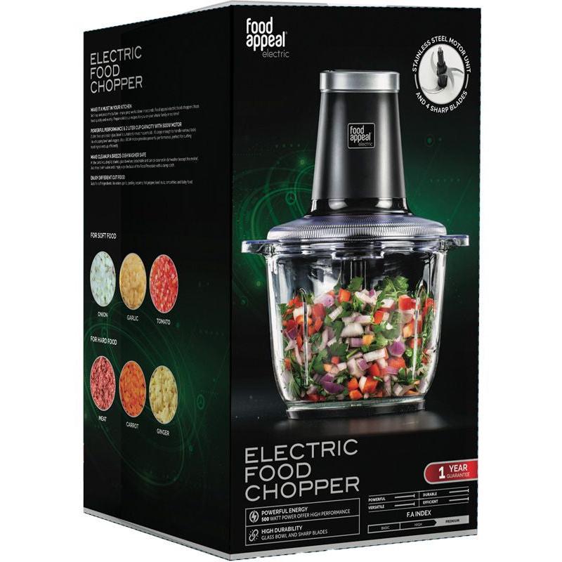 קוצץ ירקות חשמלי 500W מבית Food Appeal + מיכל זכוכית 2 ליטר