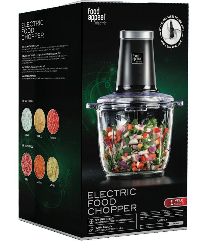 קוצץ ירקות חשמלי 500W מבית Food Appeal + מיכל זכוכית 2 ליטר
