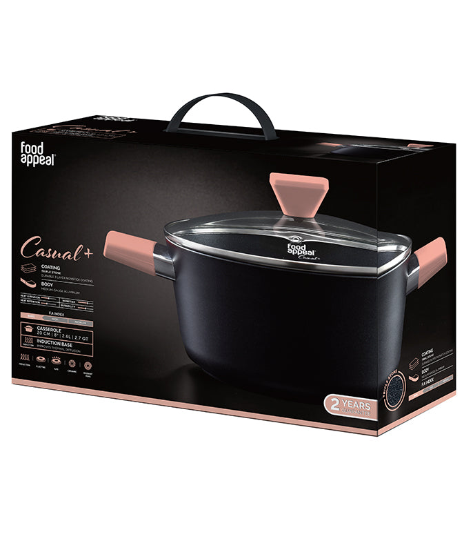 סיר 20 ס״מ 2.6 ליטר ידיות ורודות Food Appeal מסדרת Casual Plus